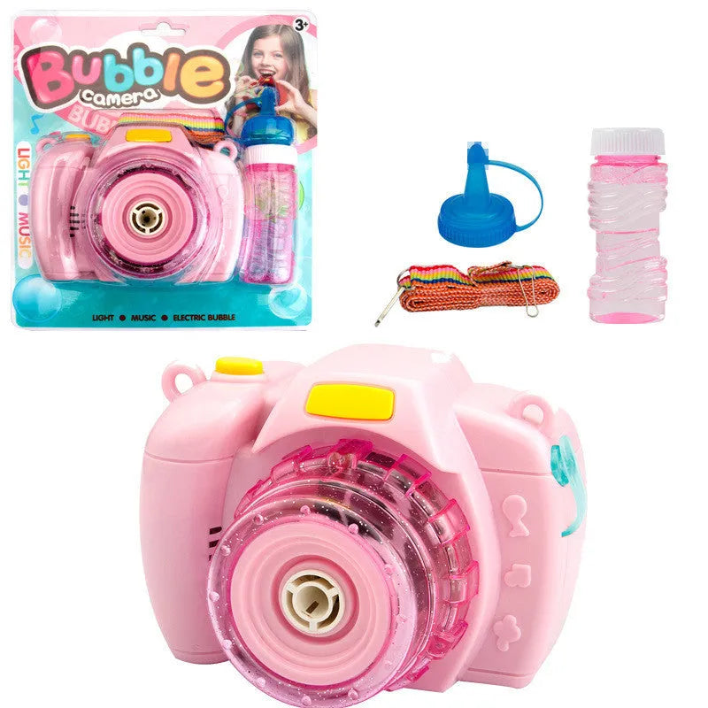 Camera-shaped automatic bubble machine with flashing lights in green colour