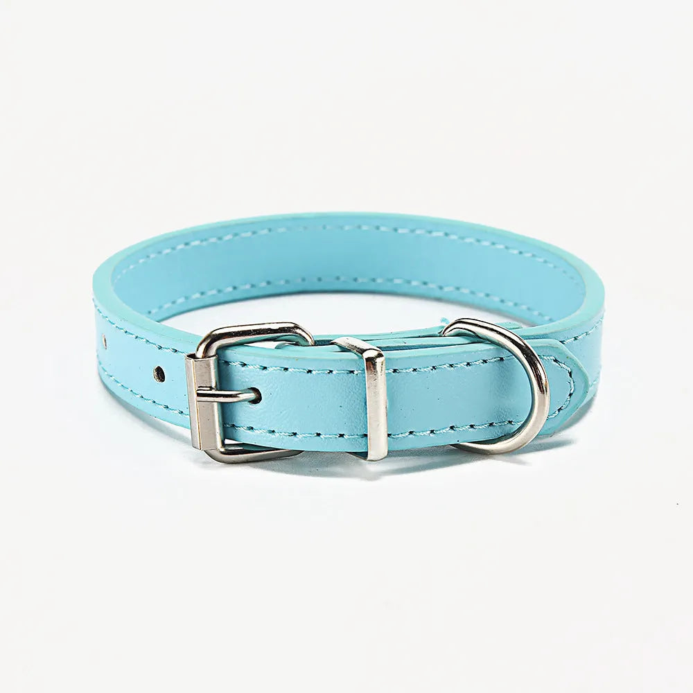 PU leather dog collar in Coffee colour, S size 1.0x30cm, with metal buckle on white background