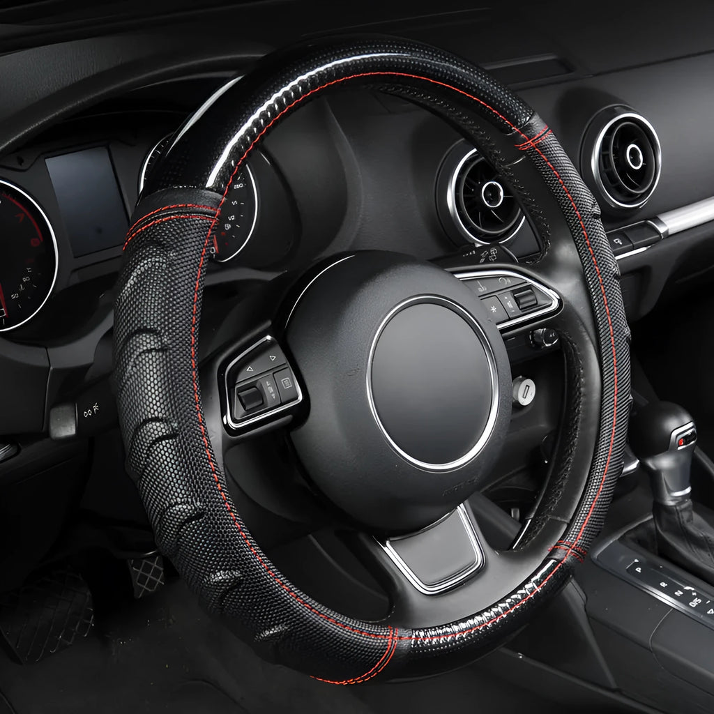 Willow leaf massage non-slip car steering wheel cover in PU leather, photo colour, 38cm universal fit