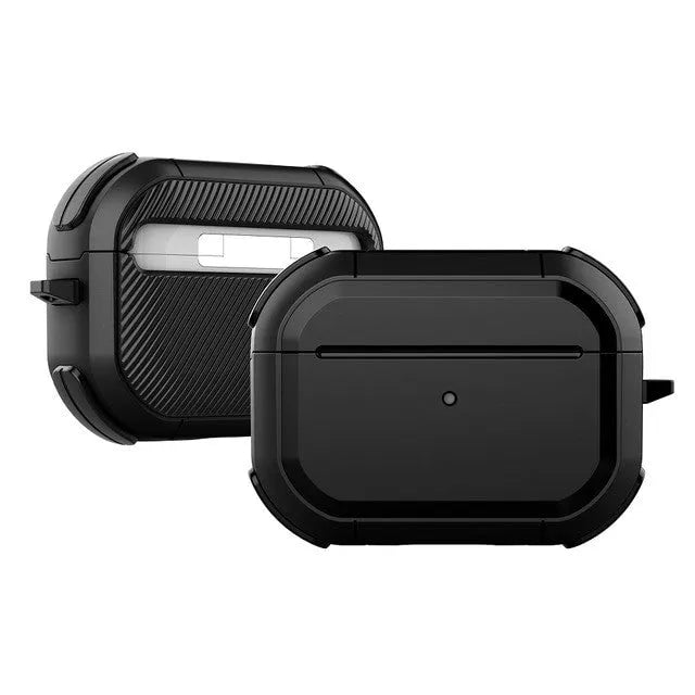 Black TPU and PC protective shell for Apple AirPods and AirPods Pro charging case and earbuds