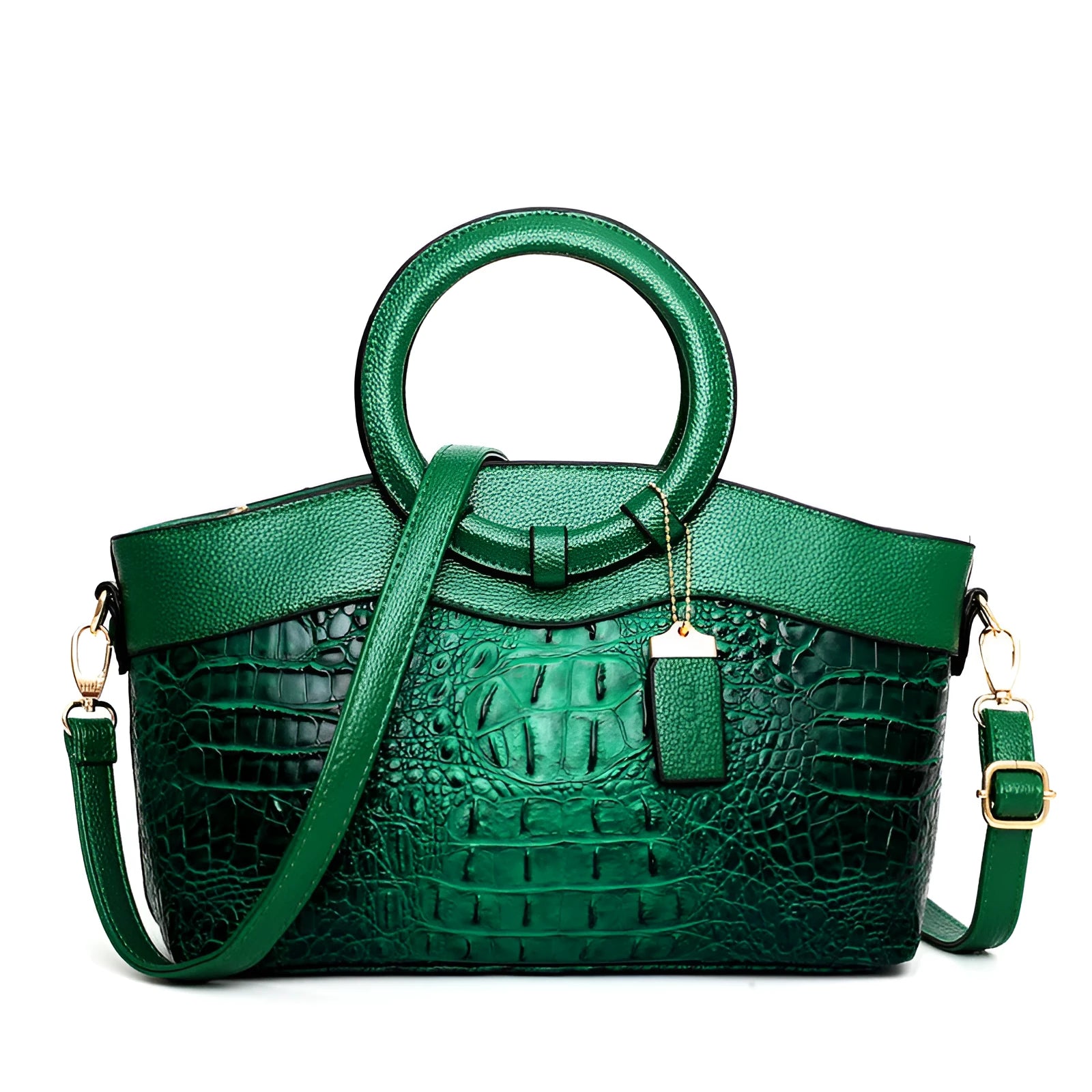 Ladies fashion handbag in multiple colours showing zipper compartments and shoulder strap