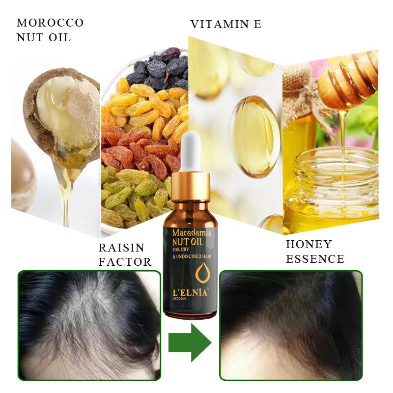20ml bottle of hair essential oils with Moroccan walnut oil blend for repair and shine