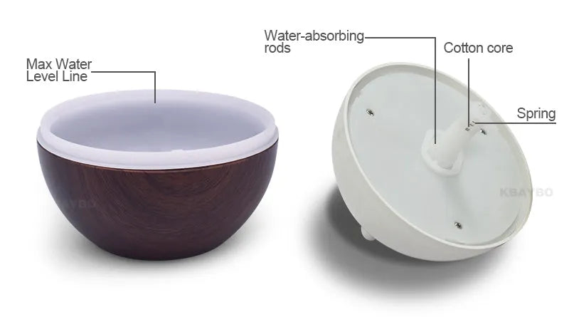 Wood grain home office desk mute humidifier with USB cable and LED night light in Light wood colour