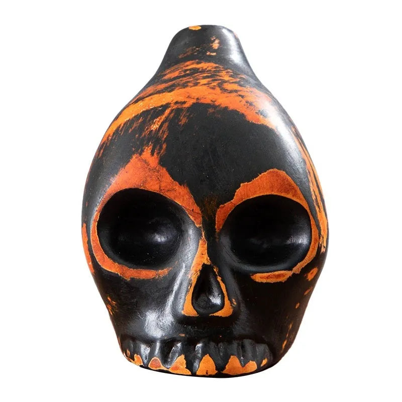 Skull whistle decompression toy made from dolomite ceramic in matte black finish