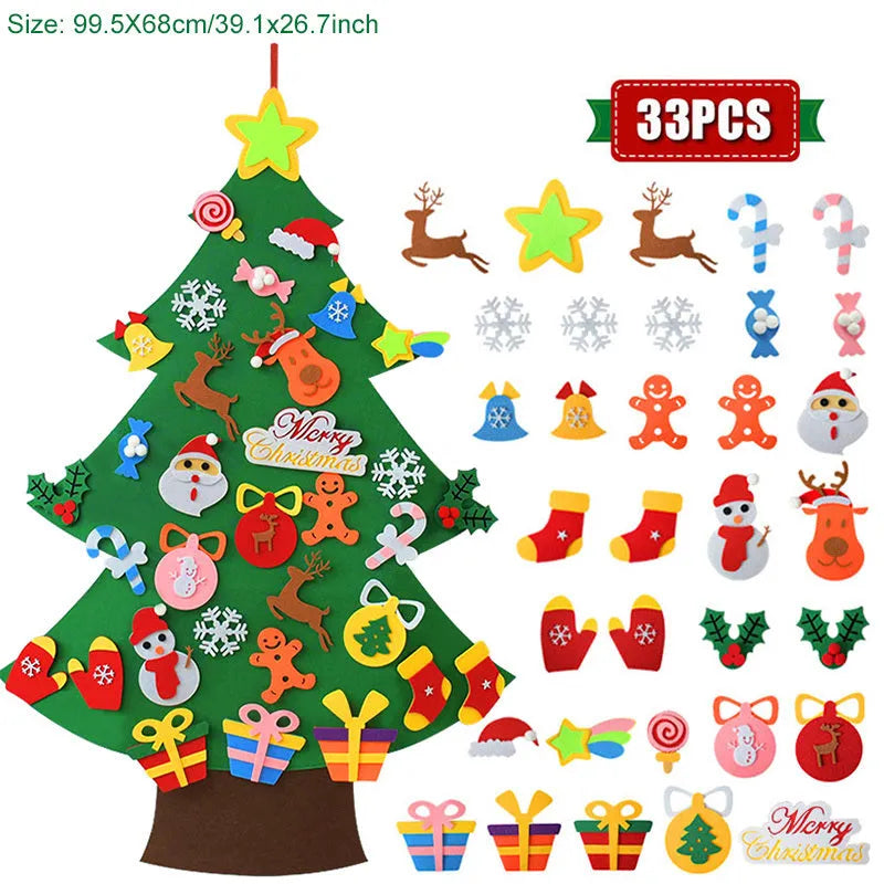 DIY felt Christmas tree ornaments set with nine colour sections A to I on a 110cm wide felt sheet