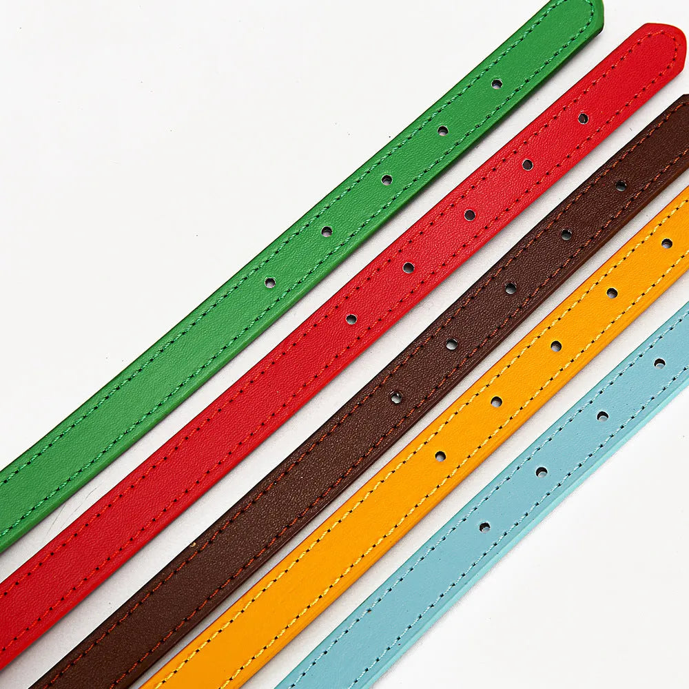 PU leather dog collar in Coffee colour, S size 1.0x30cm, with metal buckle on white background