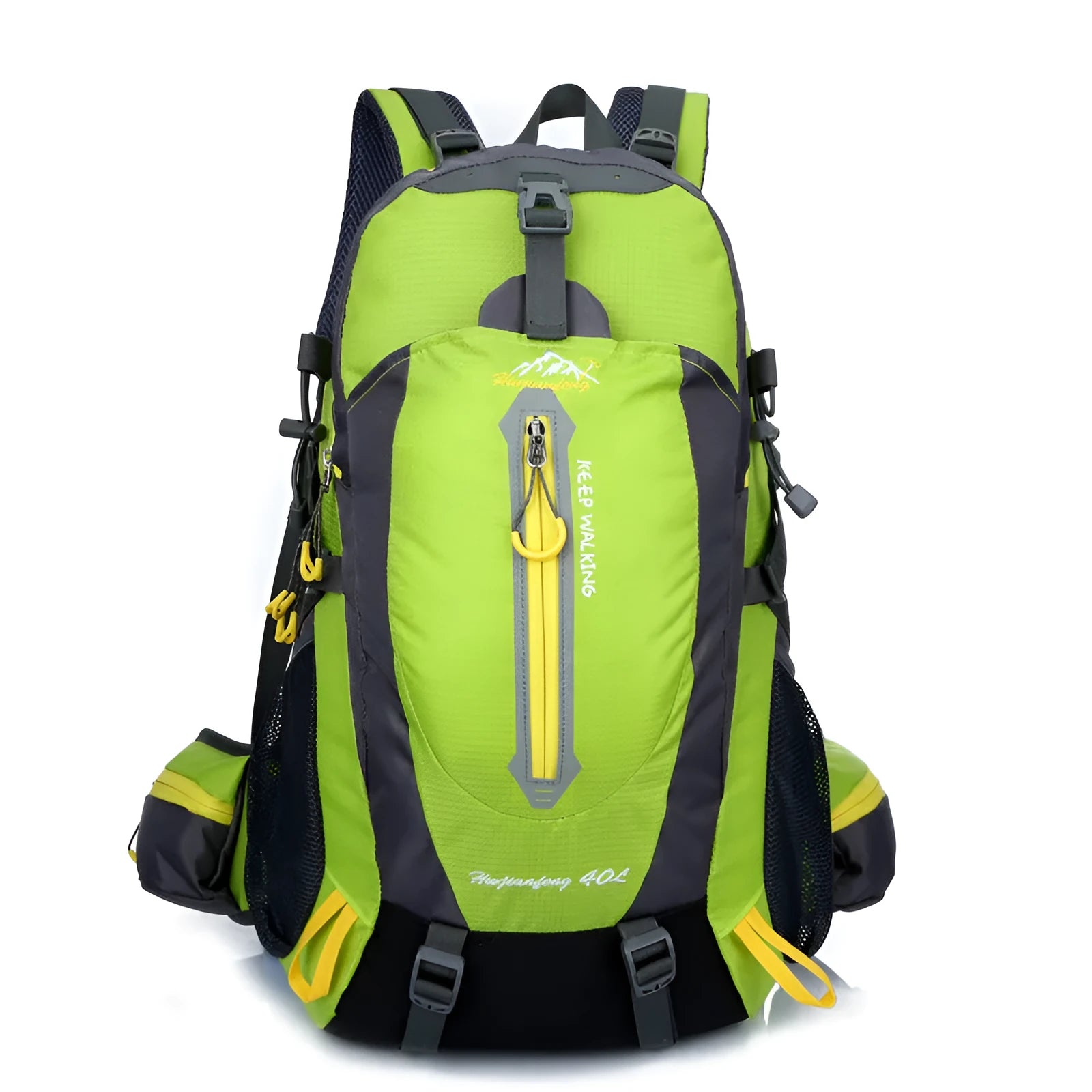 36-55L nylon hiking camping backpack in green for outdoor mountaineering and sports gear storage