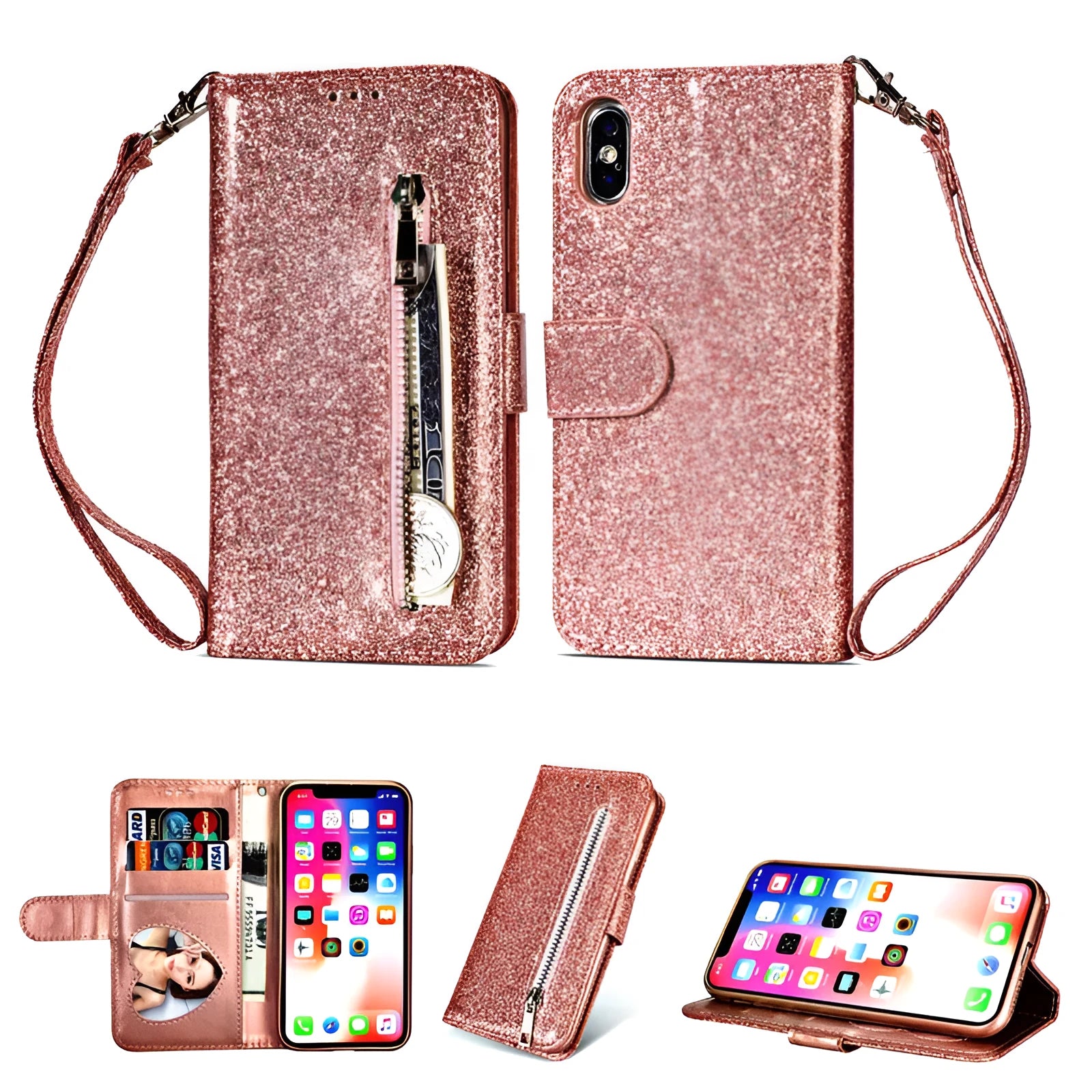 PU leather zipper phone case for iPhone with secure closure in multiple colour options