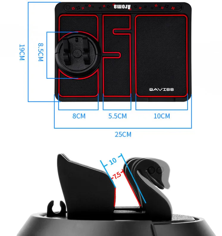 car multifunction mobile phone anti-slip pad rotating bracket 25x19cm PVC black with red piping