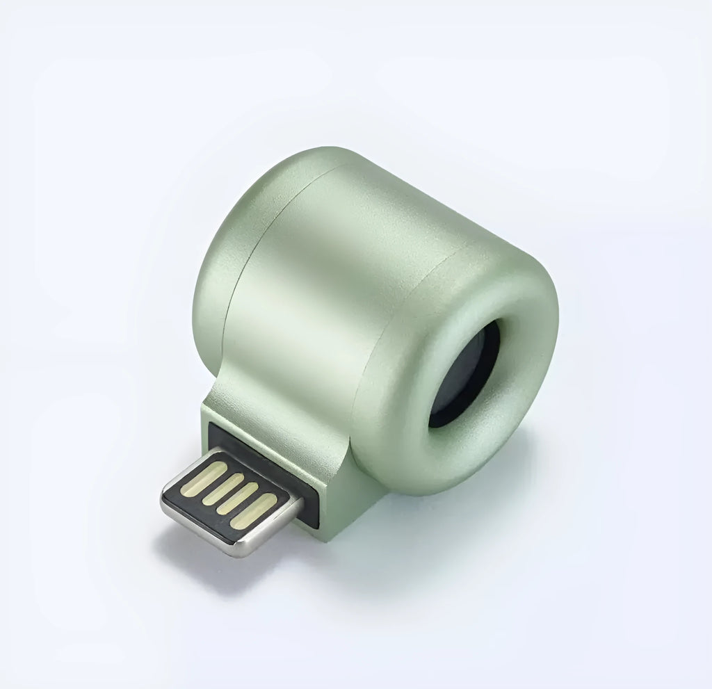 USB mini car diffuser with solid aromatherapy refill in peacock blue colour option