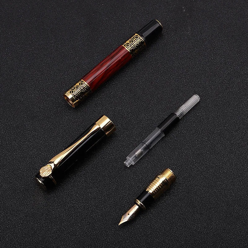 Imitation mahogany metal wood grain fountain pen with 0.5mm nib and black ink refill