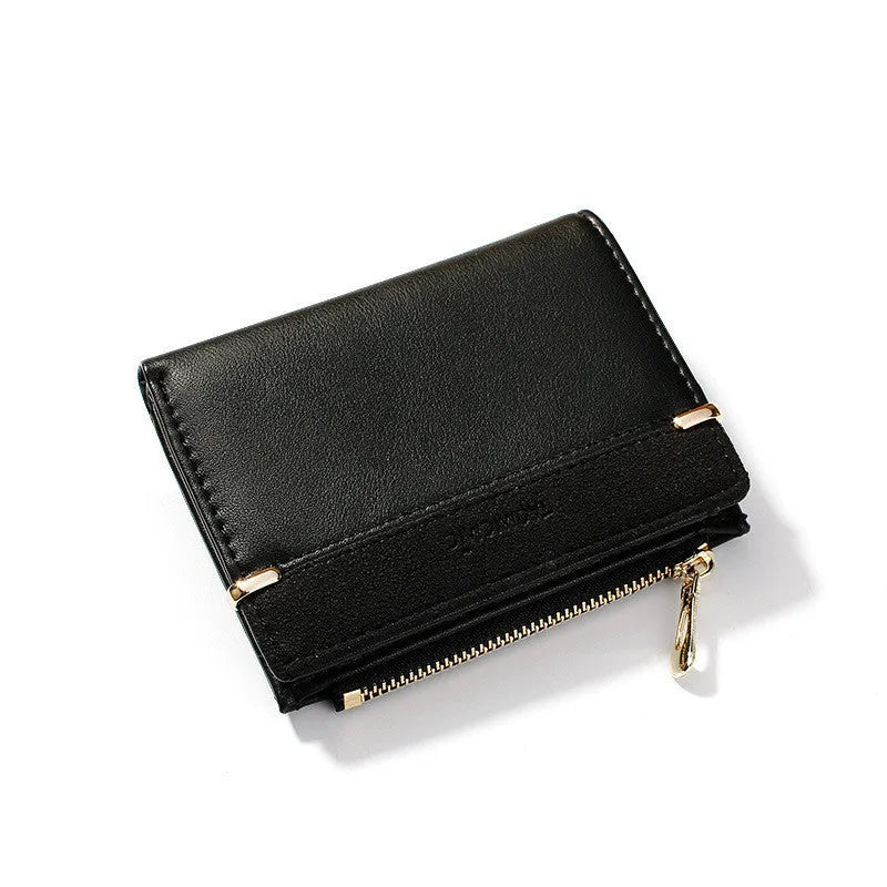 Ladies foldable wallet with zip closure showing multiple internal card slots and compartments