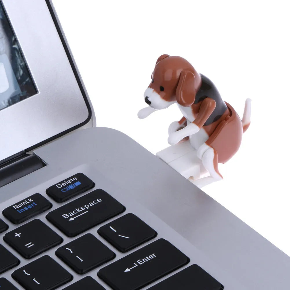 Portable mini brown USB humping dog toy for office desk stress relief, 60x30x60 mm