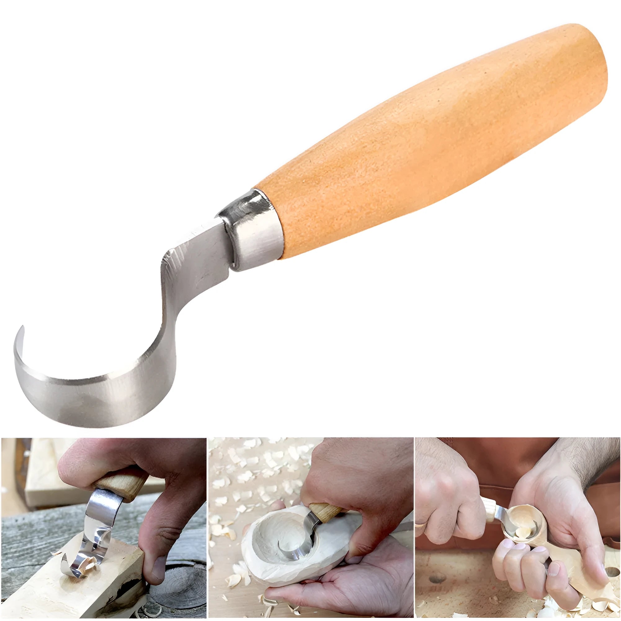 FastCraft curve carving knife with wooden handle showing 100mm length for woodworking