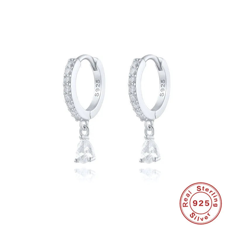S925 sterling silver geometric water drop earrings with electroplated finish and stone accents