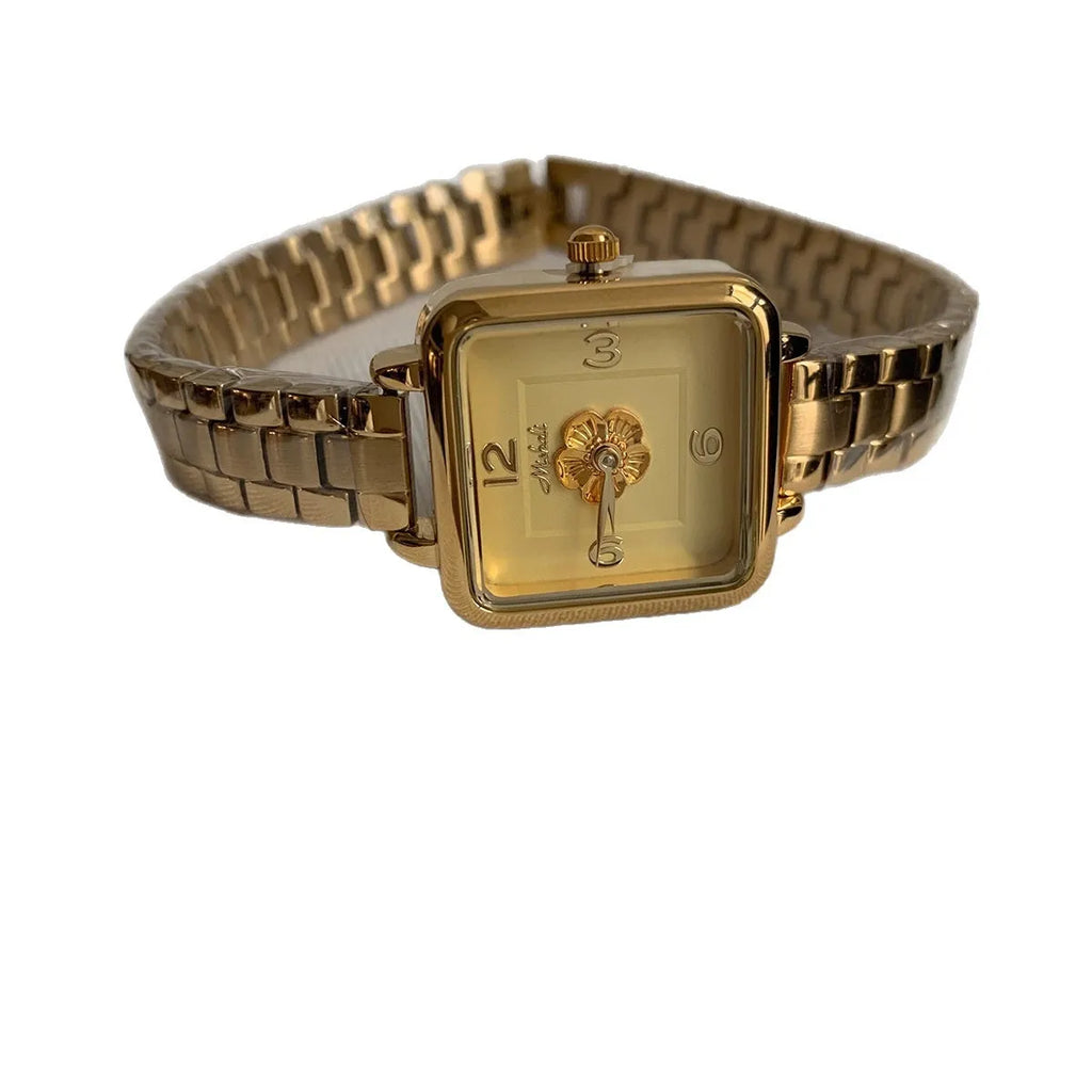 ZUORAN Camellia square women's watch with steel chain strap, gold strap variant