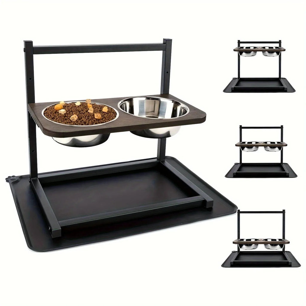 Black iron elevated dog food bowl stand with a height of 40cm.