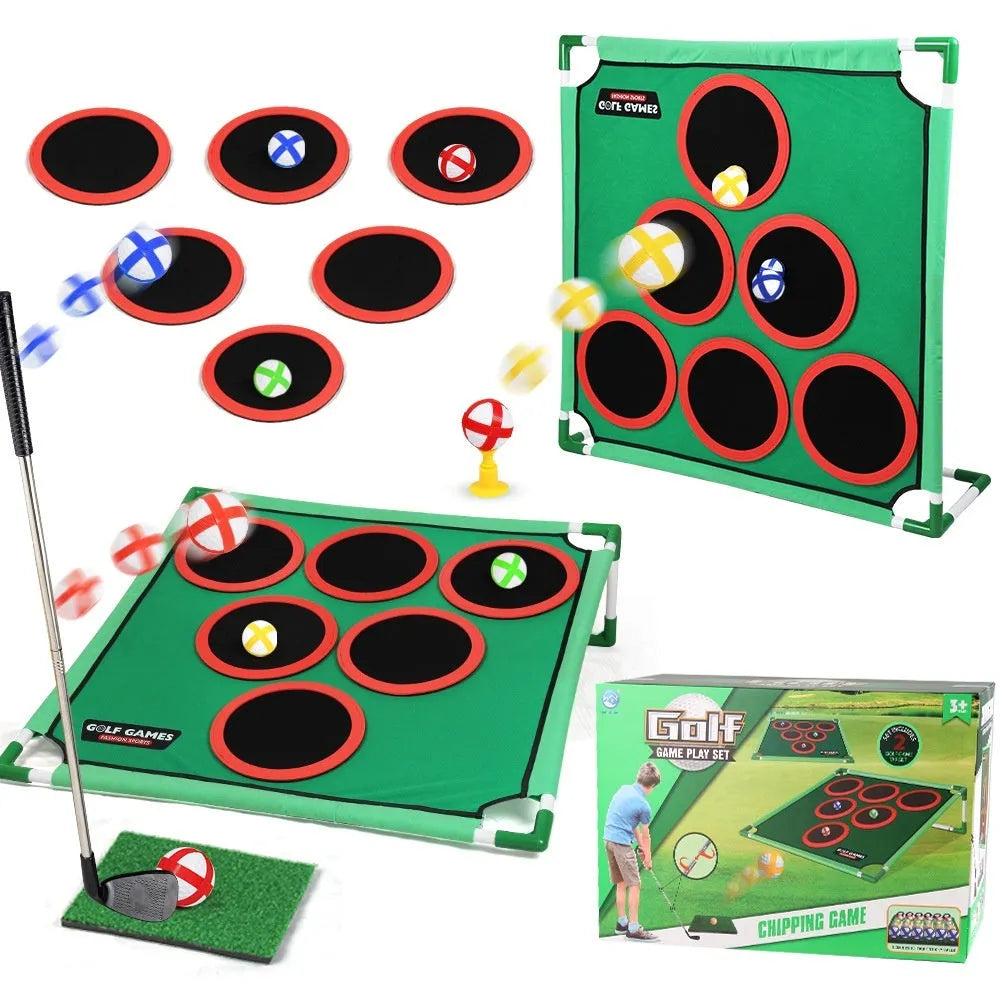 Children's Velcro golf suit toy with plastic flannel target, double frame style