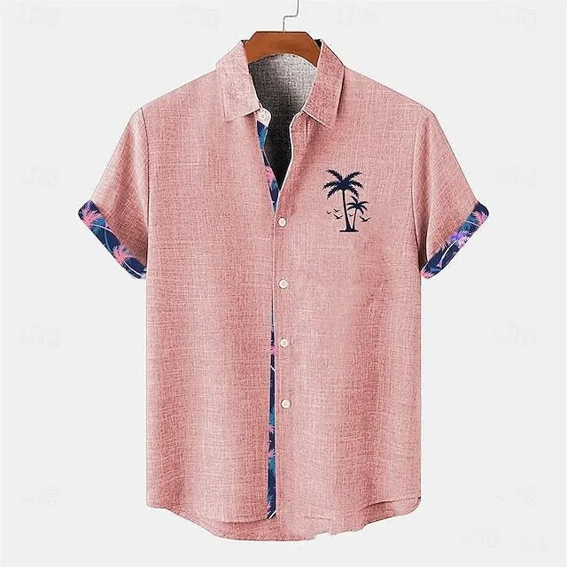 Ocean fish pattern linen short sleeve shirt in loose fit, available in multiple colours
