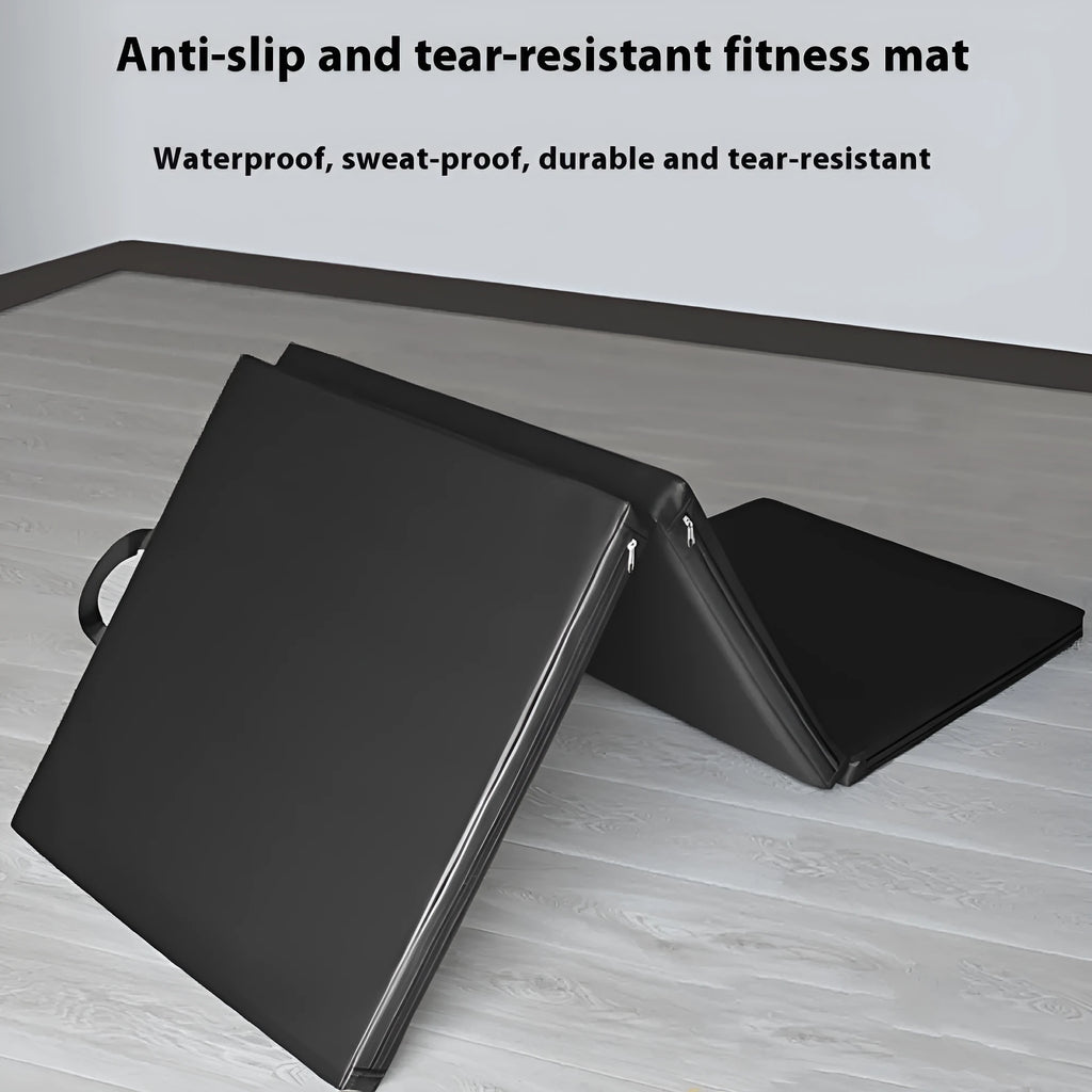 Three fold gymnastic mat 180x60cm non-slip thick yoga exercise mat for home sit-ups black