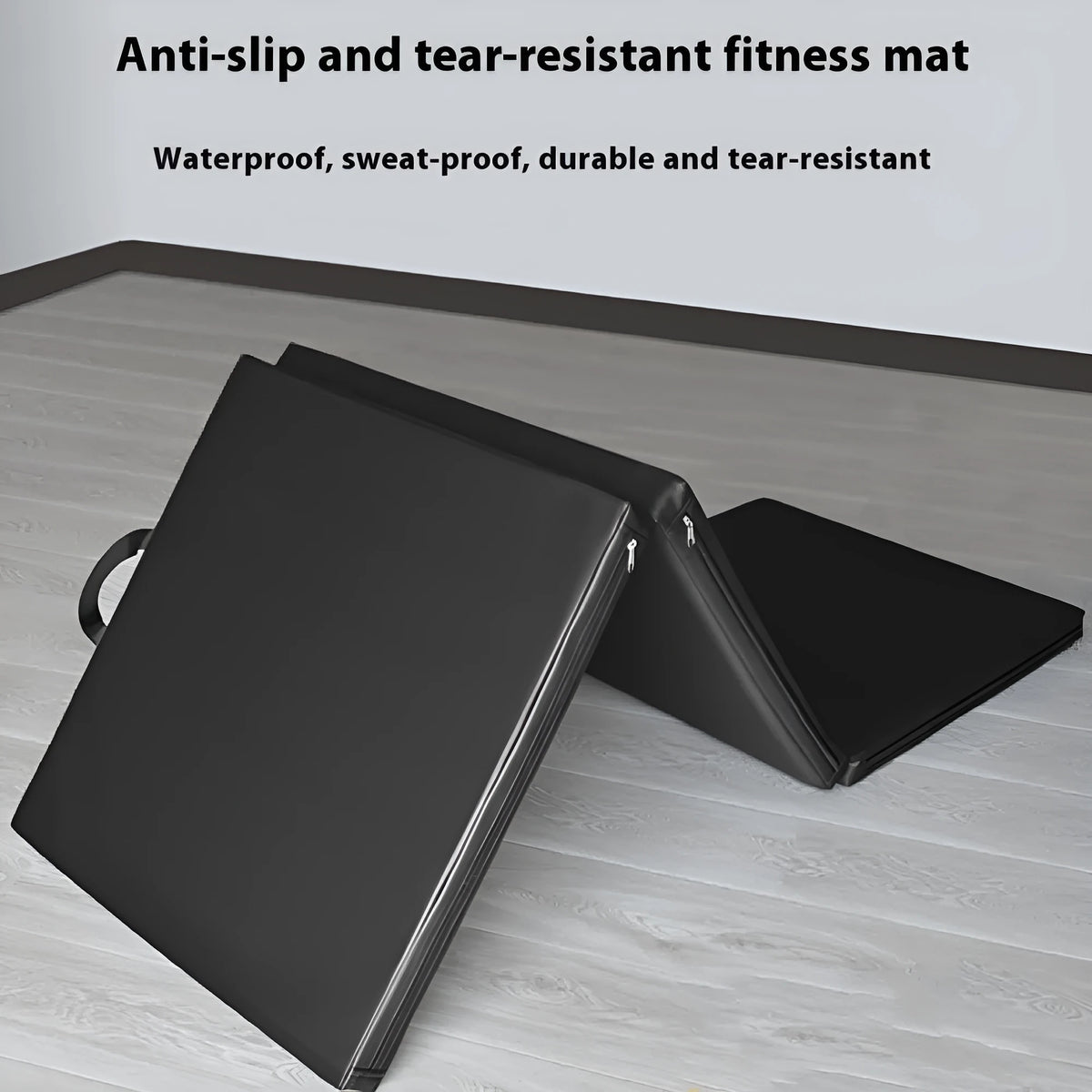 Three fold gymnastic mat 180x60cm non-slip thick yoga exercise mat for home sit-ups black