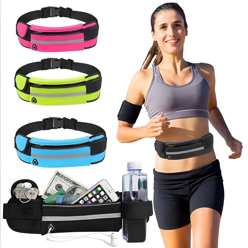 Nylon fitness waist bag 20x10cm in solid colour with zippered pocket for running cycling gym