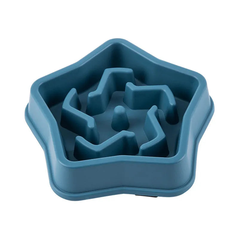 Yellow plastic slow feeding dog bowl with rough textured bottom, diameter 20.1cm