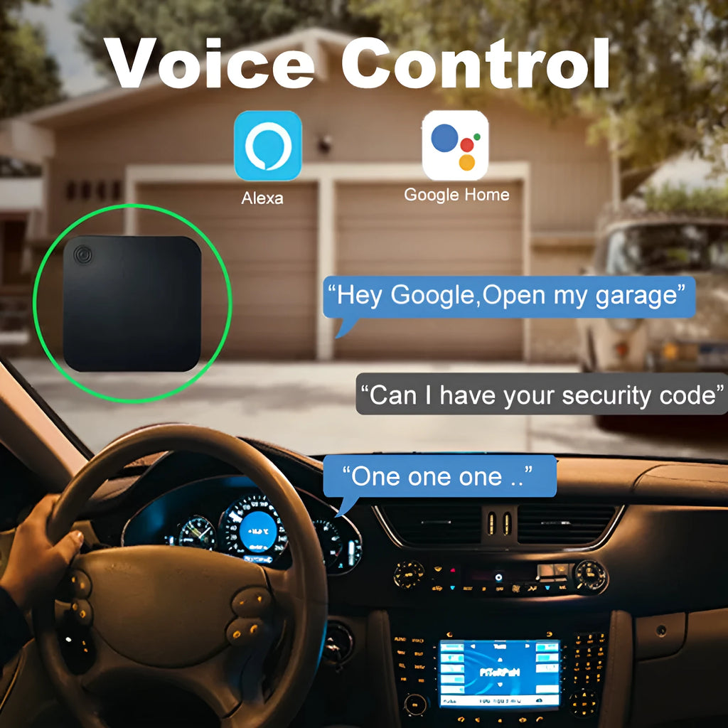 Black WiFi smart garage door controller with remote app control and Alexa Google Home compatibility