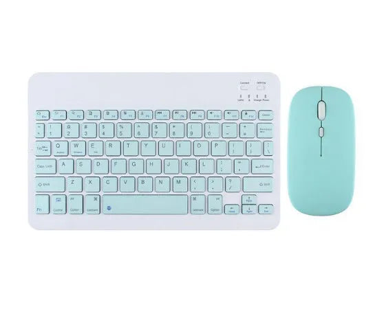 Bluetooth keyboard for tablet in ABS plastic, showing colour options including white, green, and pink.