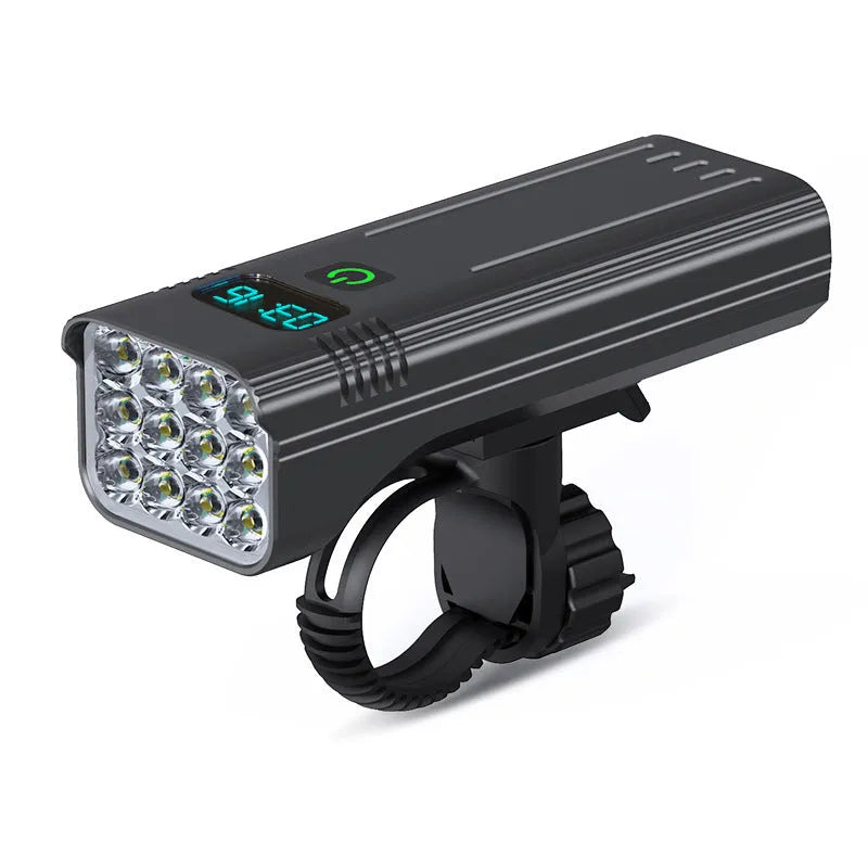 KX12DF black bicycle headlight with digital display mounted on 360-degree rotating bracket