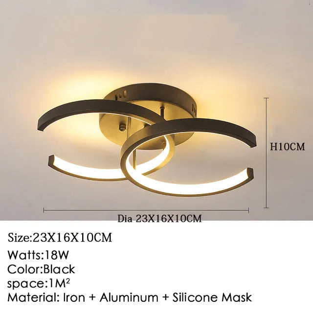 Modern aluminium ceiling light in black flush mount with remote control for corridor entrance hall