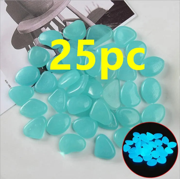 Luminous fluorescent aquarium and garden pebbles in mixed colours including dark purple, yellow, light blue, pink, orange