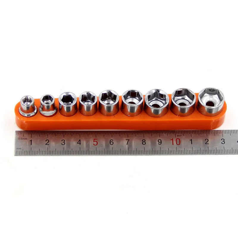 Nine orange socket head wrenches of different hex sizes from 5mm to 13mm