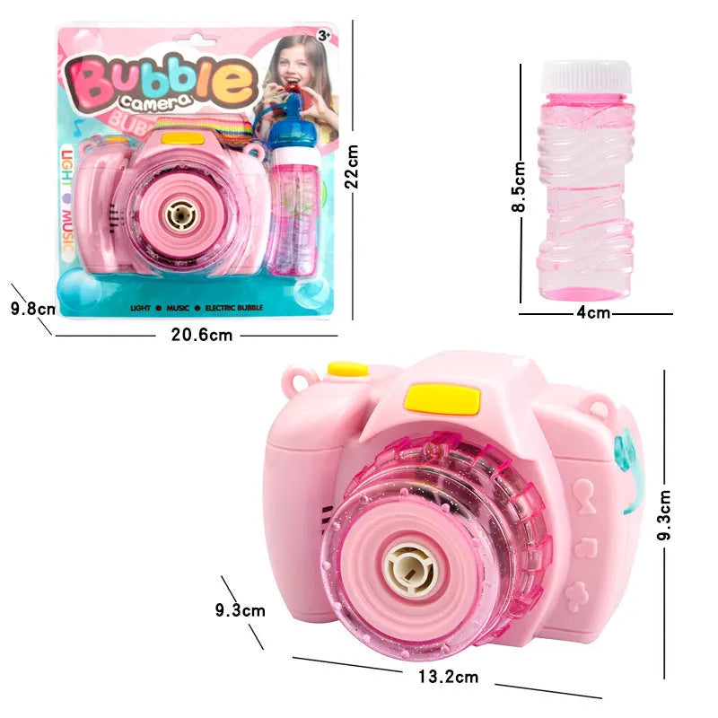 Camera-shaped automatic bubble machine with flashing lights in green colour