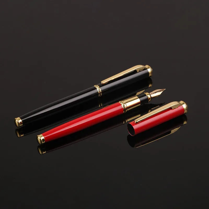 Metal ink pen with 0.5mm Yijin NIB in black colour, lying horizontally on a white surface
