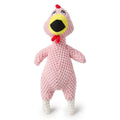 Pink pineapple velvet screaming chicken dog toy with squeaker, 35cm long, on white background