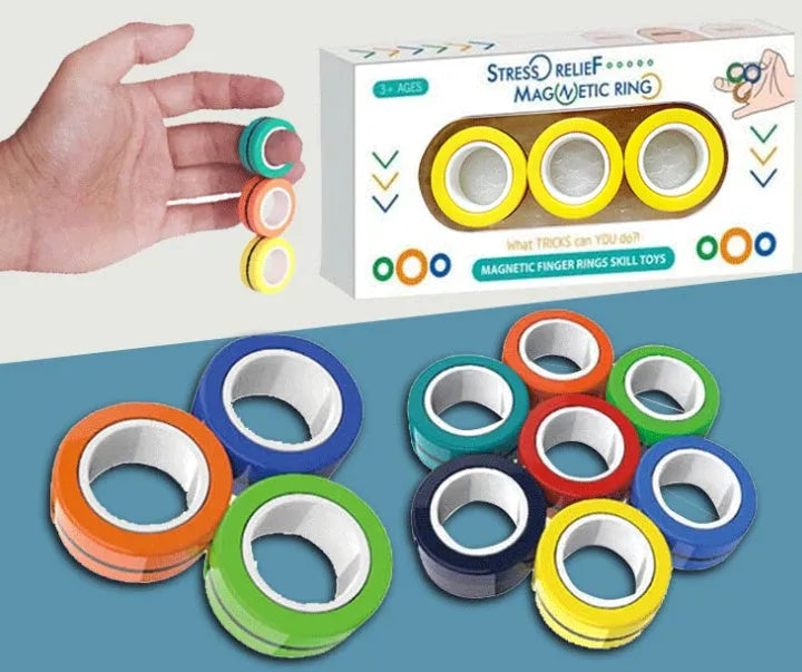 Blue magnetic plastic rotating fidget ring showing internal diameter of 1.8cm.