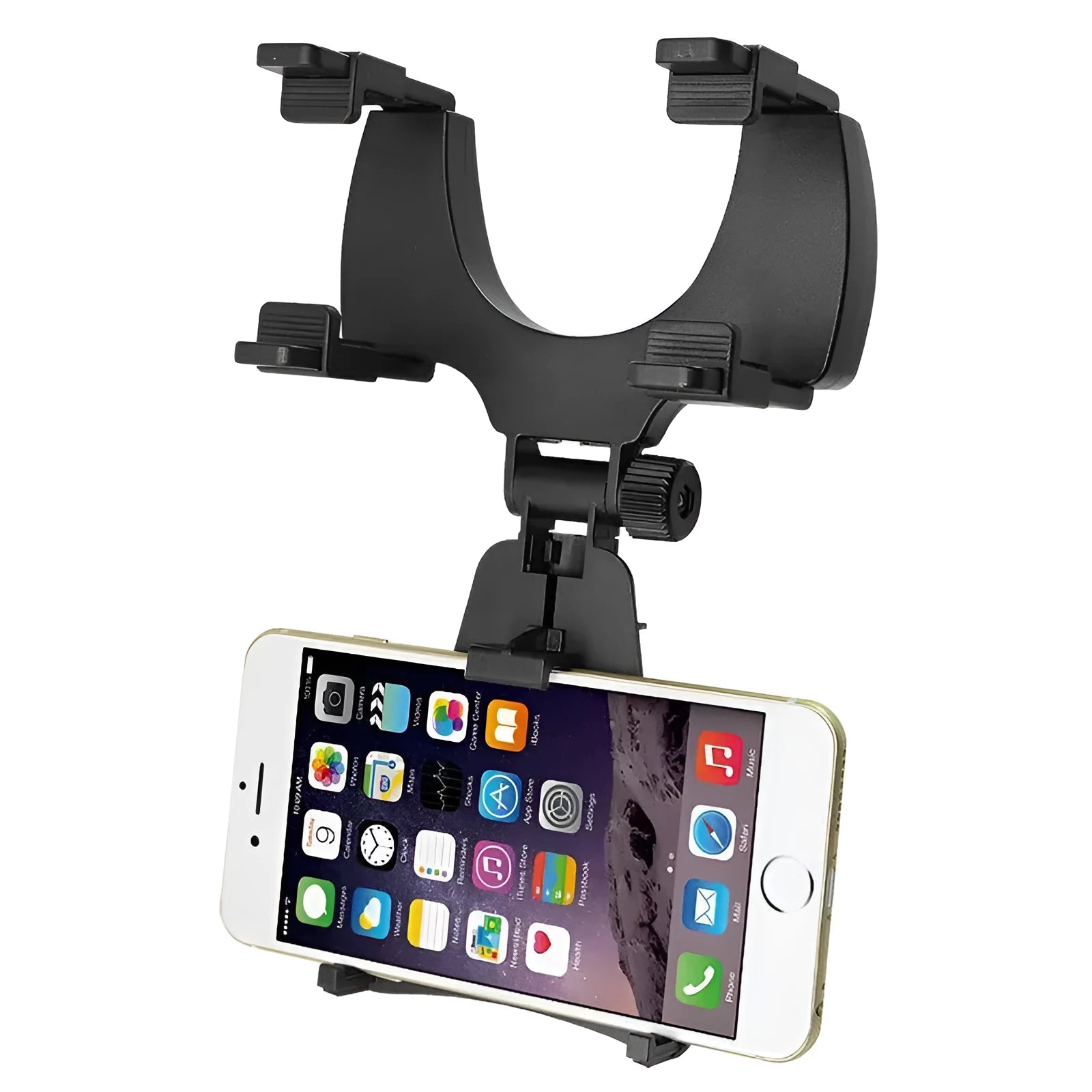 Black ABS car rearview mirror mobile phone holder clipped to a car rearview mirror
