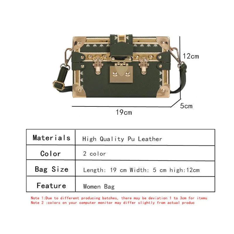 Women's hard-sided black PU leather flap shoulder bag with rivet decoration and hasp closure