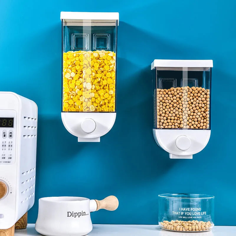 White transparent ABS plastic food storage container with easy-press lid for cereals and dry goods.