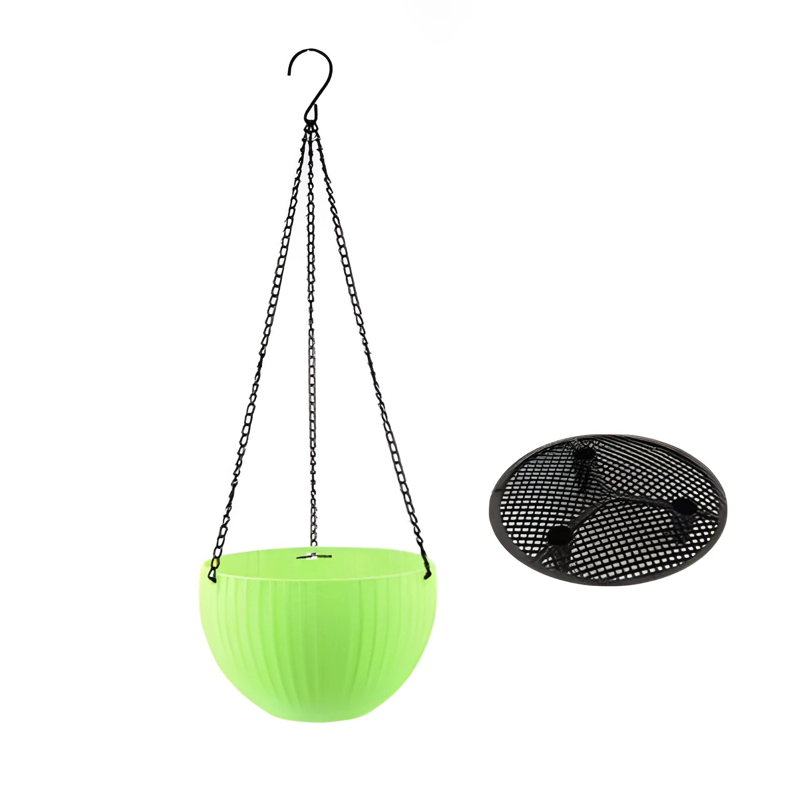 Hanging basket planter with inner tank measuring 210mm diameter with 450mm chain in choice of seven colours