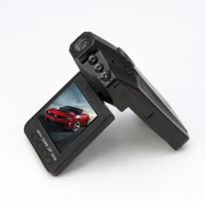 H198 black car dash camera with 2.4-inch screen mounted on a windscreen, showing aircraft nose design.