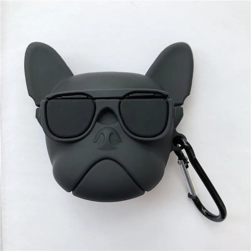 Cartoon animal silicone protective cover for AirPods 1/2 case in black with hook