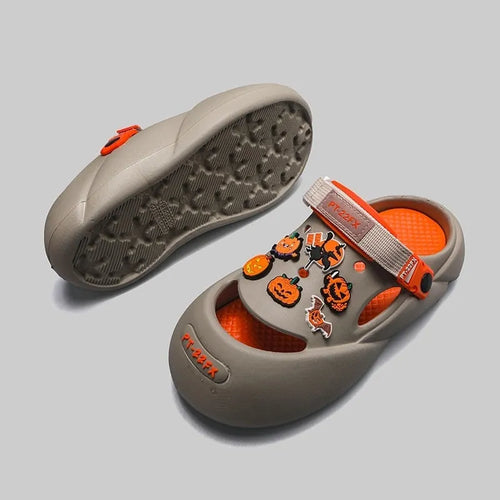 Men's grey baotou beach shoes with EVA soles shown from side view