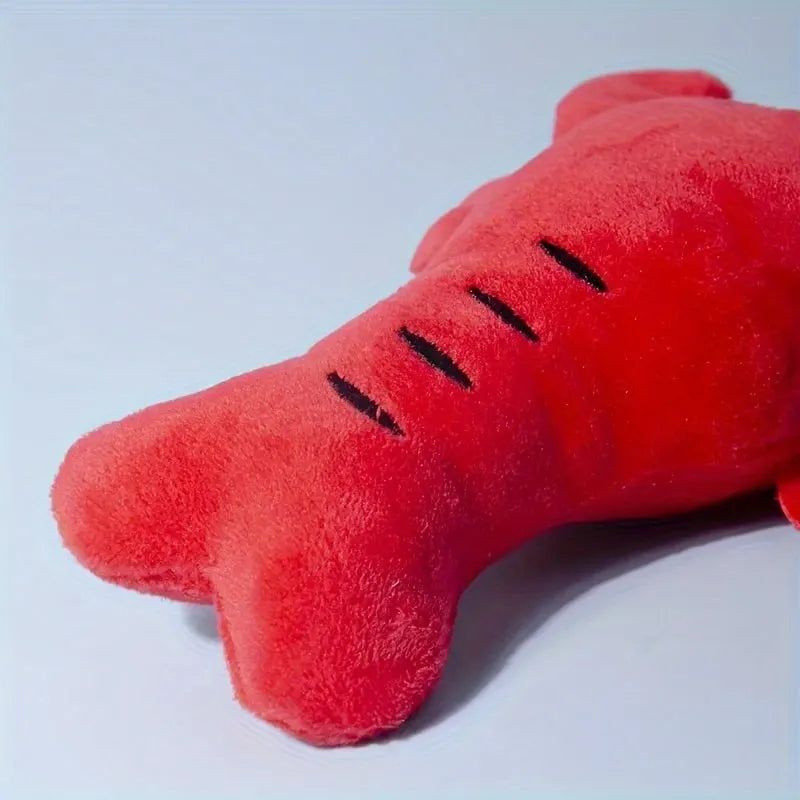 Red lobster shaped plush dog toy with squeaker for small and medium dogs
