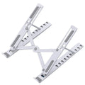 Portable 10-position laptop cooling bracket folded and unfolded showing height adjustment