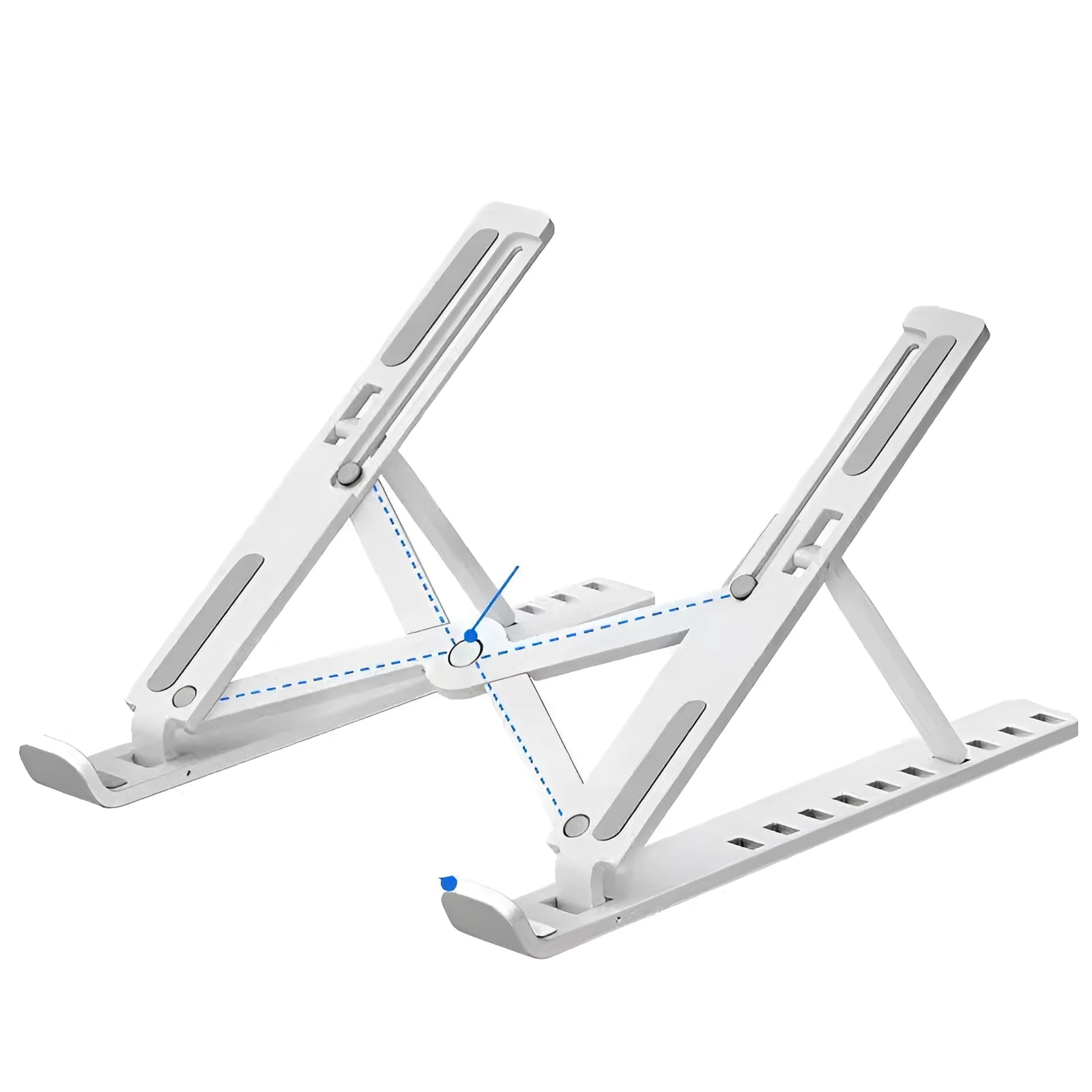 Portable 10-position laptop cooling bracket folded and unfolded showing height adjustment
