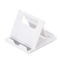 Multifunctional folding ABS stand for mobile phones and tablets, shown folded and in black colour