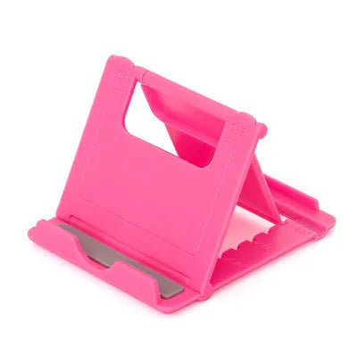 Multifunctional folding ABS stand for mobile phones and tablets, shown folded and in black colour