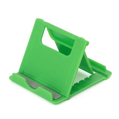 Multifunctional folding ABS stand for mobile phones and tablets, shown folded and in black colour